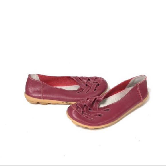 Shoes - Leather minimal zero drop barefoot red flats